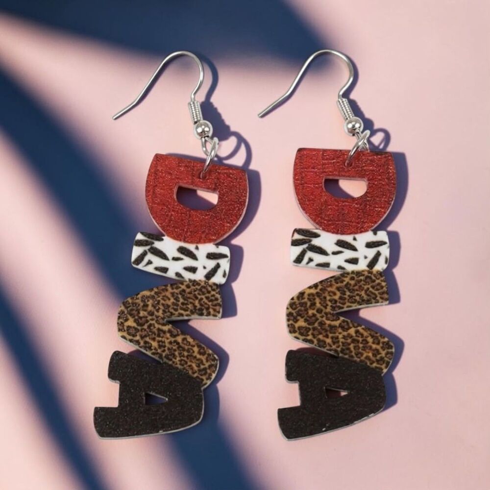 "DIVA" Statement Earrings Colorful Animal Print Acrylic Dangles